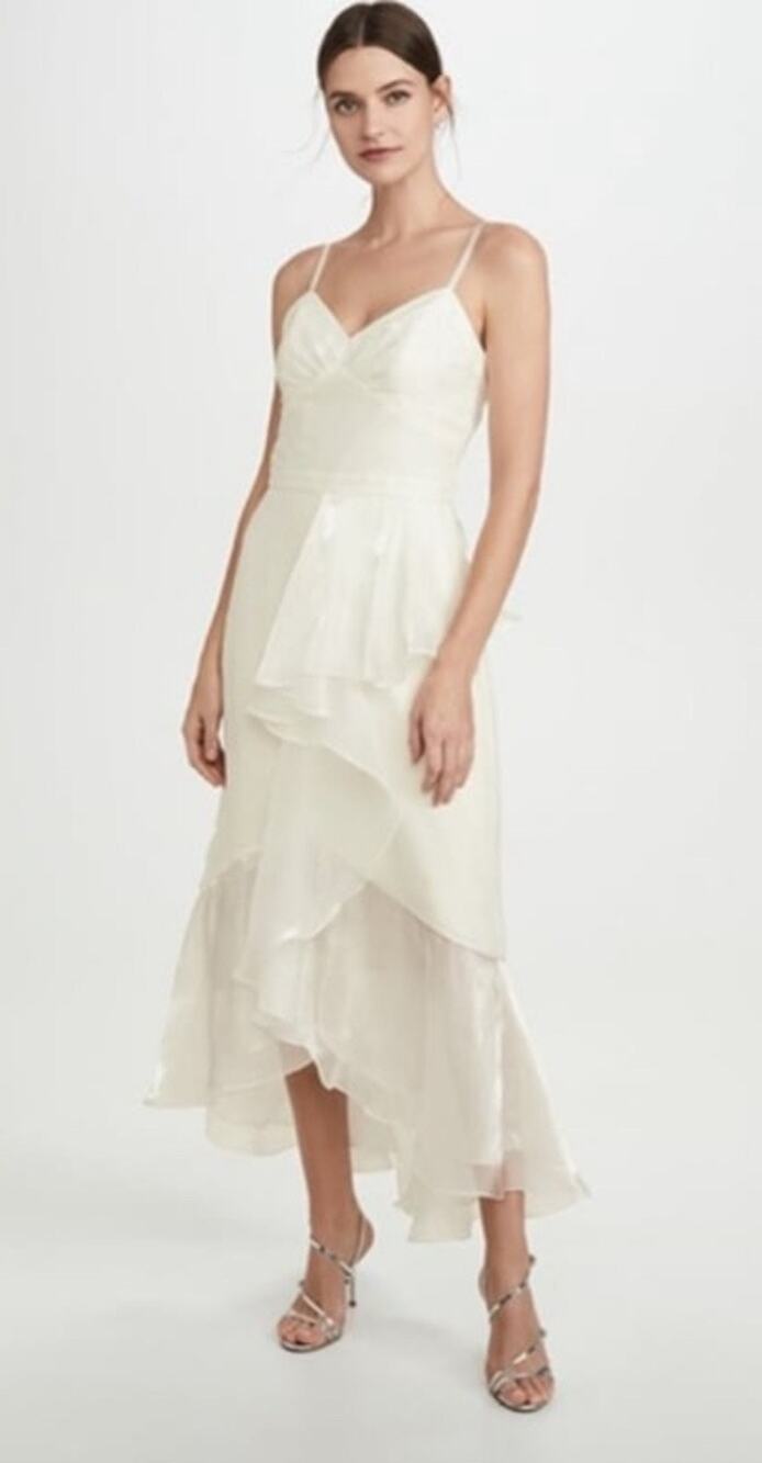Marchesa Notte Ivory Metallic High Low Gown Tea Length Dress 10